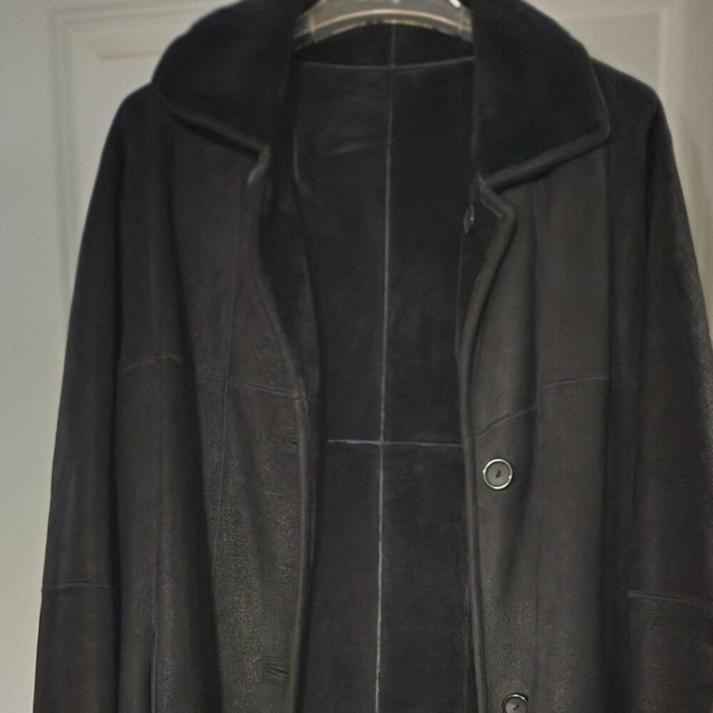 Black Full Length Shearling Coat - image 2